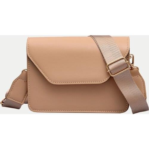 Vintage Wide Strap Shoulder Bags for Women Pure Color Small Handbag Crossbody Female Phone Purse Leather Flap Messenger Bags