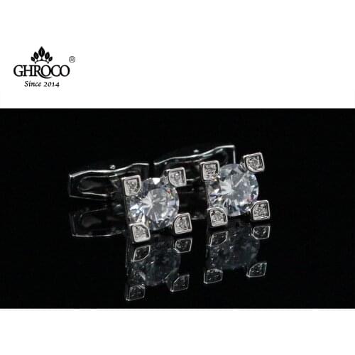 CHROCO High-Quality Exquisite 1cm Round Zircon Classic French Shirt Cufflinks Fashion Luxury Gift for Business Men and Wedding