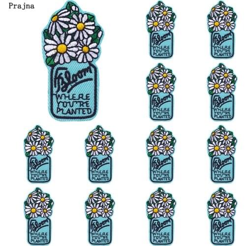 Prajna 10 PCS Cartoon Applique Embroidered Patches On Clothes DIY Letter Vase Patch Iron On Patches For Clothing Stickers Badges