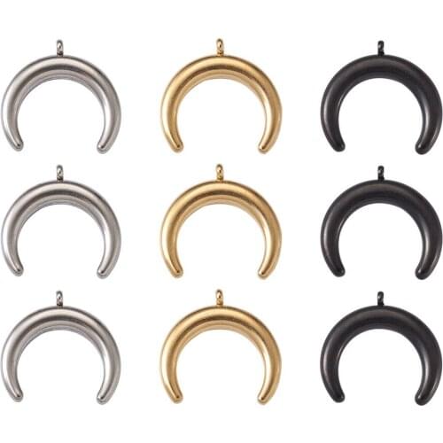 15pcs/box 304 Stainless Steel Pendants Double Horn Crescent Moon Shape Charms for Jewelry Making Necklace Handmade Accessories