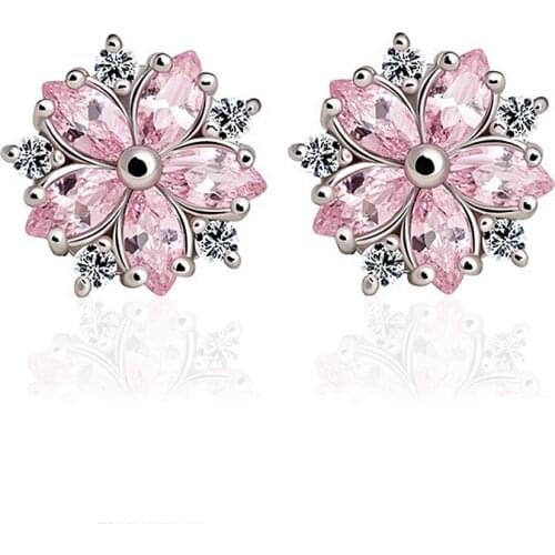 2019 New Design Snowflake Pink Quartz Womens Earrings 925 Silver Jewelry Stud Earrings Wholesale Engagement Jewellery