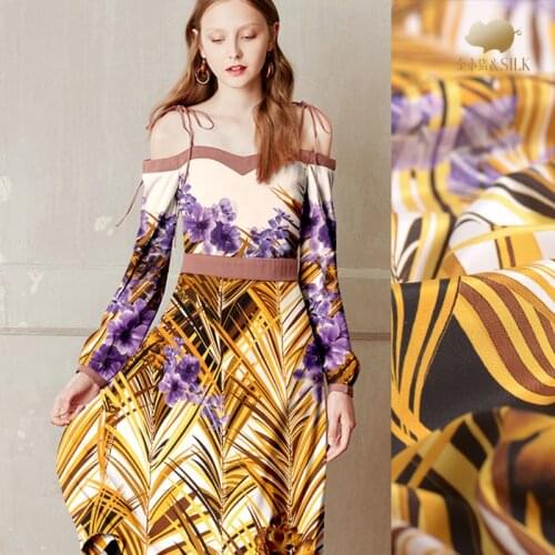 30mm stretch heavy crepe silk fabric reed digital printing silk stretch fabric soft cheongsam dress silk cloth 127cm width