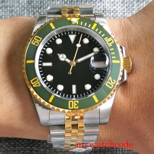 40mm Gold Plated Bezel Two Tone Black Dial NH35A MIYOTA 8215 Sapphire Glass Automatic Men Watch Jubilee Strap