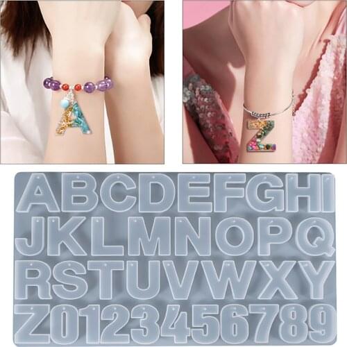 DIY Resin Alphabet Number Keychain Silicone Large Molds & Hole for Epoxy Letter Clear Molds Art Craft Jewelry Pendant Making