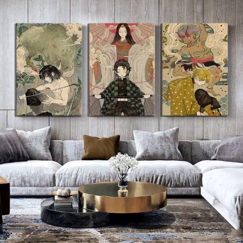 3 Pieces Demon Slayer Anime Poster Art Painting Wall Painting Kimetsu No Yaiba Pictures for Living Room Home Decoration