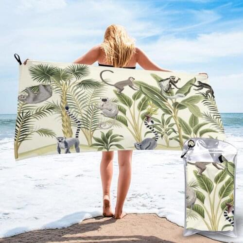 Bath Towel Tropical Botanical Sloth Monkey Lemur Quick Dry Towel Thin Soft Towel for Home Travel Camping Swimming Beach Sport