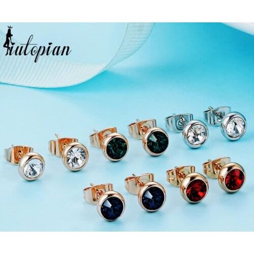 Iutopian Classic 12 Colors Crystal Stud Earrings Brincos With Environmental Alloy Anti-Allergy Dropship #RG81718