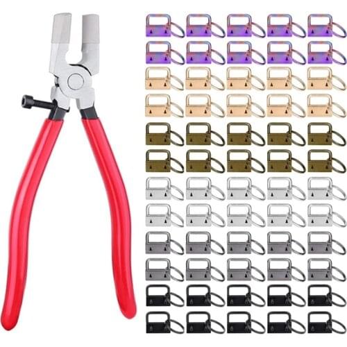 60 Pcs 2.5cm Key Fob Keychain Hardware with Pliers Tool Set for Wristlet Clamp Key Lanyard Making