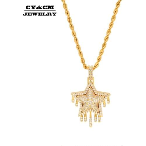 CY&CM Star Gold Pendant AAA CZ Bling Iced Out Champagn Micro Paved Cubic Zirconia Hip hop Crystal Necklace Men Hiphop Jewelry