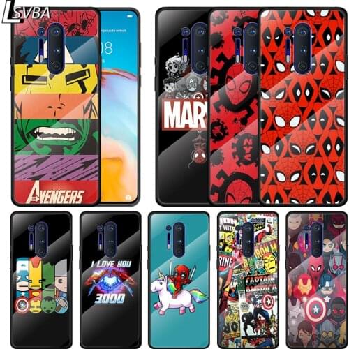 Marvel Avengers Cartoons Logo For Oneplus 9R 9 8T 8 Nord Z 7T 7 Pro 5G Tempered Glass Shell Phone Case Cover