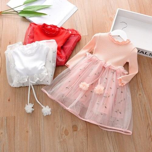 Spring Autumn Princess Dress Fashion Korean Embroidery Girl Party Dress Long Sleeve Mesh Stitching Kids Dresses For Girls New