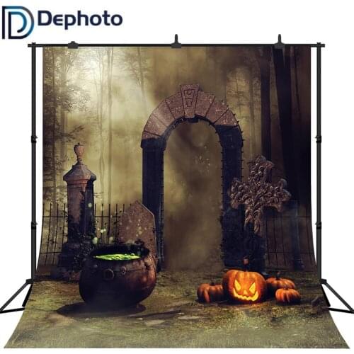 Dephoto Halloween Backdrop Vintage Architecture Secret Witch Soup Pot Photo Background Scary Costume Carnival Portrait Studio