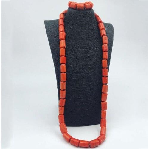 Dudo 14-15mm Mens Nature Coral Beads Jewelry Set Orange Coral Traditional Groom Accessories Jewellery Set 2020 Free Shipping