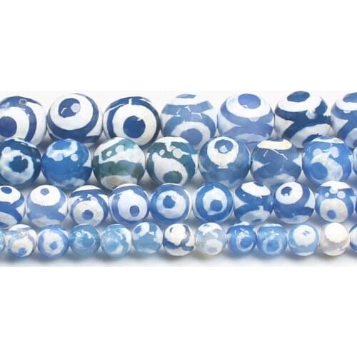 Faceted Blue 3eyes 6-12mm Dzi agates Round Beads 14.5"For DIYJewelry making! Mixed wholesale for all items