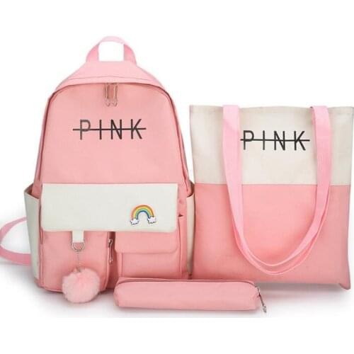 3Pcs/set Rainbow Canvas Backpack Women School Bags For Teenager Girl High Quality School Travel Laptop Backpack Student Book Bag