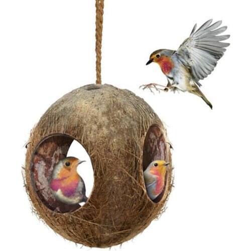 Coconut Bird Nest Hut, Safety Hiding House for Parrots Parakeet Cockatiel - Small Animals House Pet Cage Habitats Garden Decor