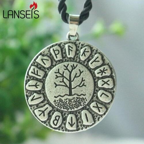 Lanseis 1pcs Yggdrasil Rune Necklace Viking Futhark Runes Tree Of Life women Pendant Dragon Soul Jewelry norse letter World Tree