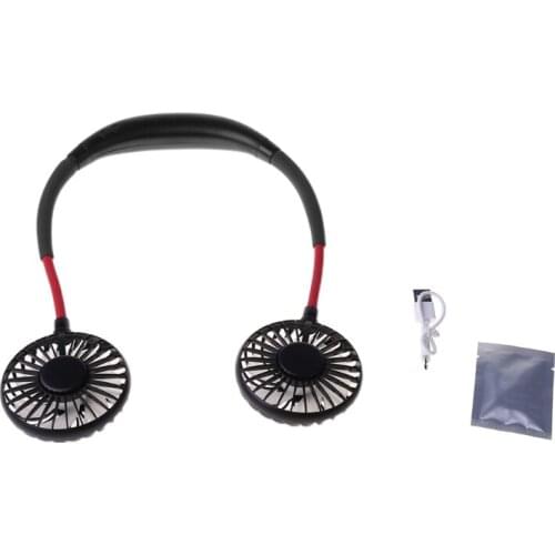 Portable USB Rechargeable Dual Head Neck Hanging Fan Mini Air Cooler 3 Speed Adjustable for Traveling Outdoor Office