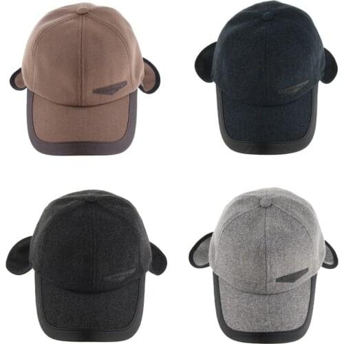 Fashion Vintage Mens Winter Autumn Warm Woolen Peaked Baseball Cap Hat with Foldable Earmuffs