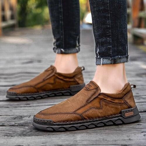 Mens Shoes lslip on British Style Casual Shoes Mens cow suede Leather Sneaker Leather Dress Shoes Mens Flat Shoes big size 48