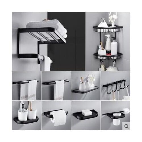 Bathroom Accessories Set, Black Oil Brushed Square Toilet Brush Holder,Paper Holder,Towel Bar,Towel Holder bathroom Hardware set