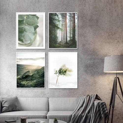 Forest Mountain Eucalyptus Leaves Plants Nordic Posters And Prints Wall Art Canvas Painting Wall Pictures For Living Room Decor