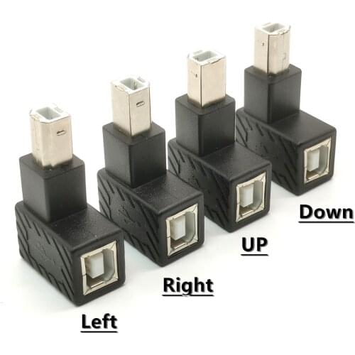 Up Down Left Right Angled 90 Degree USB 2.0 Type B Male to Female Extension Adapter for Printer Scanner Hard Disk Case Converter