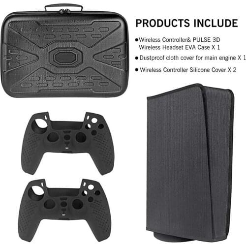 Portable Storage Bag Waterproof EVA Carrying Case Suitcase Dustproof Cloth Cover Controller Silicone Cover Kit for PS5