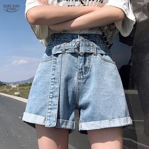 Casual Summer Ladies Shorts Jeans for Women Vintage High Waist Blue Wide Leg Female Jean Shorts Womens Denim Shorts 9514