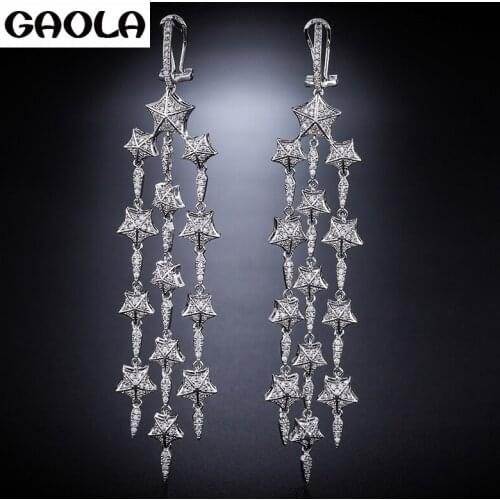 GAOLA New CZ Stone Long Tassel Stars Dangle Earrings Classic and Luxury Women Jewelry Earring GLE8045