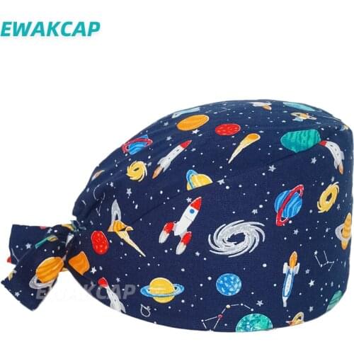 Wholesale Scrub Cap Cartoon Anime Printing Adjustable Beauty Salon Nurse Vet Nusing Hat Pet Shop Lab Work Surgical Caps Unisex