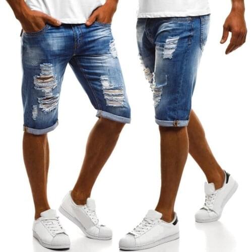 Shorts Men 2021 New Summer Fashion Casual Mens Pure Color Broken Hole Slim Hip-hop Mens Jean Shorts