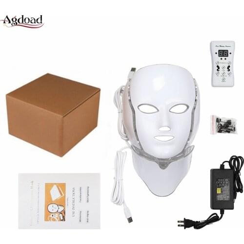 Dropship Light LED Facial Mask with Neck Therapy Skin Rejuvenation Brightening Skin Anti Aging 7 Colors Mask LED Shrink Pores
