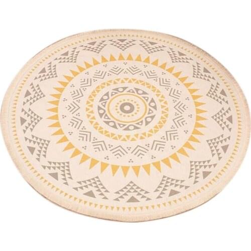 Nordic Cotton and Linen Outdoor Rug Ethnic Style Round Carpet Door Mats Rug Footsteps Bedroom Non-Slip Mats