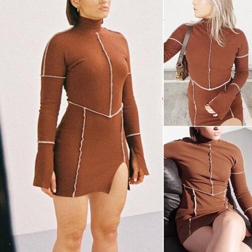 Striped Turtleneck Split Short Dress Women Hipster Stitching Harajuku Casual Dress Spring Female Streetwear Clothes