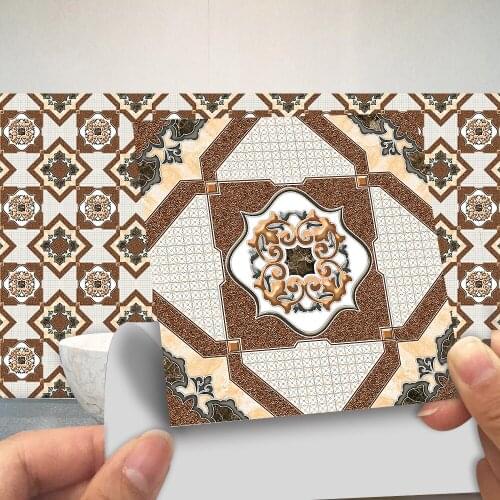 10pcs Waterjet Parquet Pattern Frosted Tile Floor Wall Stickers Kitchen Bathroom Table Wallpaper Non-slip Ground Art Wall Decals