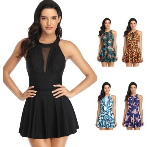 2020 New One-piece Swimsuit Large Size Mesh Skirt Style Multicolor Printing Hot Style European And American Sexy Swimwear Women