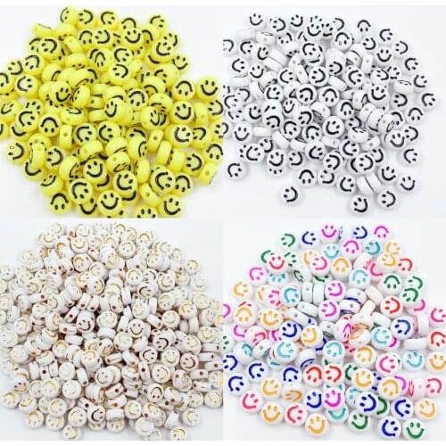 10g 4*7mm Yellow Smiley Beads Flat Round Acrylic Smile Face Spaced Beads for Jewelry Making DIY Charms Bracelet Necklace