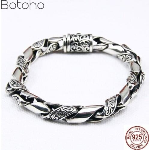2020 Mens Bracelets 925 Sterling Silver color Bangle For Men Vintage Design Solid Silver Fashion Jewelry Party Birthday Gifts