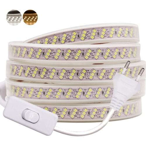 276Leds/m LED Strip Light 220V Flexible LED Ribbon Tape 2835 SMD Three Rows Hight Bright Waterproof Stripe Light Home Decor EU