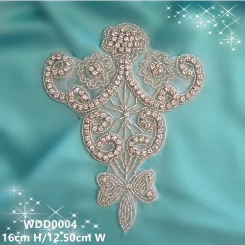 30PCS)Wholesale crystal beaded rhinestone applique iron on for wedding dresses WDD0004