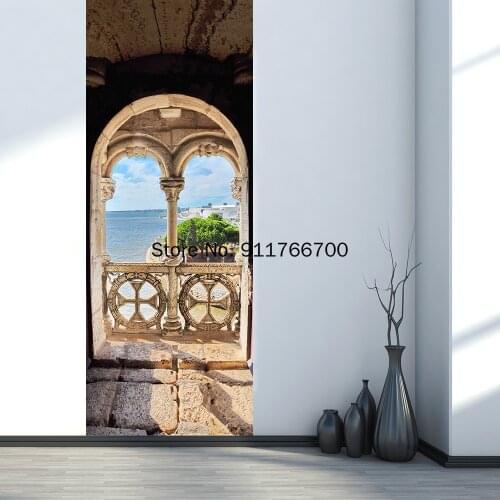 3D Portugal Scape PVC Door Sticker Custom Size/77*200CM Self Adhesive Home Decor Poster For Living Room DIY Waterproof Wallpaper