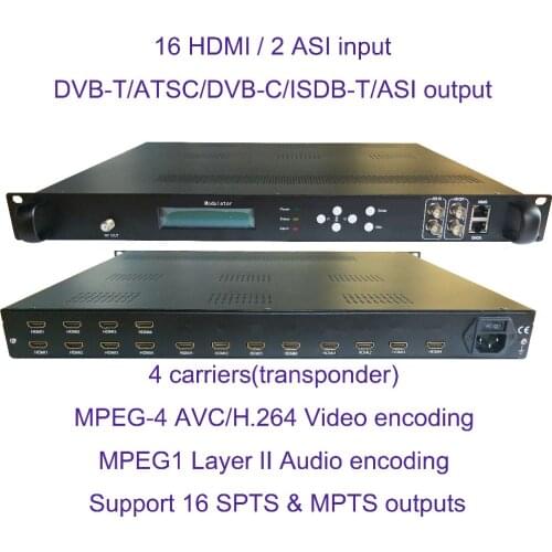 4/8 carriers 16 HDMI to DVB-C/DVB-T/ATSC/ISDB-T encoder modulator Digital TV Headend QAM RF Modulator VEK-4782I-16