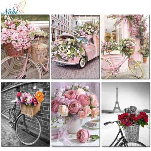 Nabi Diamond Painting Full Square Flowers Picture Diamond Embroidery Cross Stitch Kit Diamond Mosaic Landscape Bicycle Sticker
