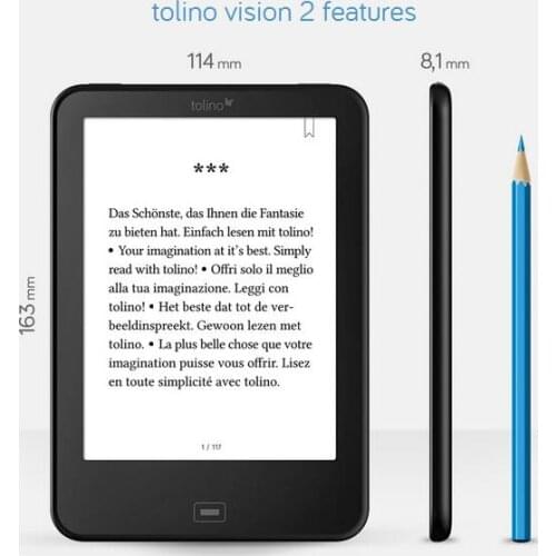 Tab2 flip page Tolino Vision 2 black e-book reader 6 inch e ink backlight 1024x758 touch screen WIFI ereader