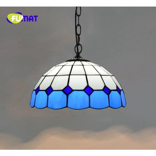 FUMAT European Modern Mediterranean Creative Tiffany Stained Glass Blue/Green Living room dining room Chandelier 30CM