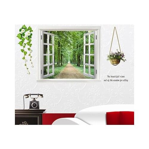 Hot Sale Forest Creative 3D Wall Decals Wall Sticker Green Tree False Window Stickers Poster for Kids Room Wall Decoration Mural