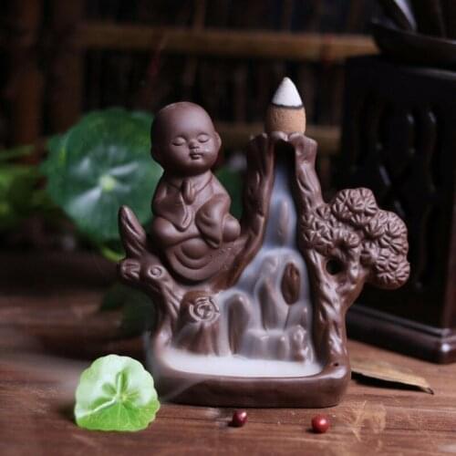 Ceramic Buddhist Buddha Smoke Backflow Cone Holder Incense Burner & 7 CONES