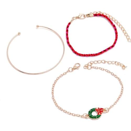 Creative Christmas Bracelet Set Fashionable Cute Drop Oil Christmas Elements Red String Bracelet Bracelet Gifts for Girls