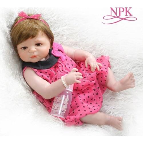 NPK 56CM bebe doll reborn baby girl pinky sweet victoria full body silicone Bath toy hand detailed paiting Education toy